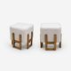 Pair of Italian Modernist Ash Wood Stools Upholstered in White Bouclé