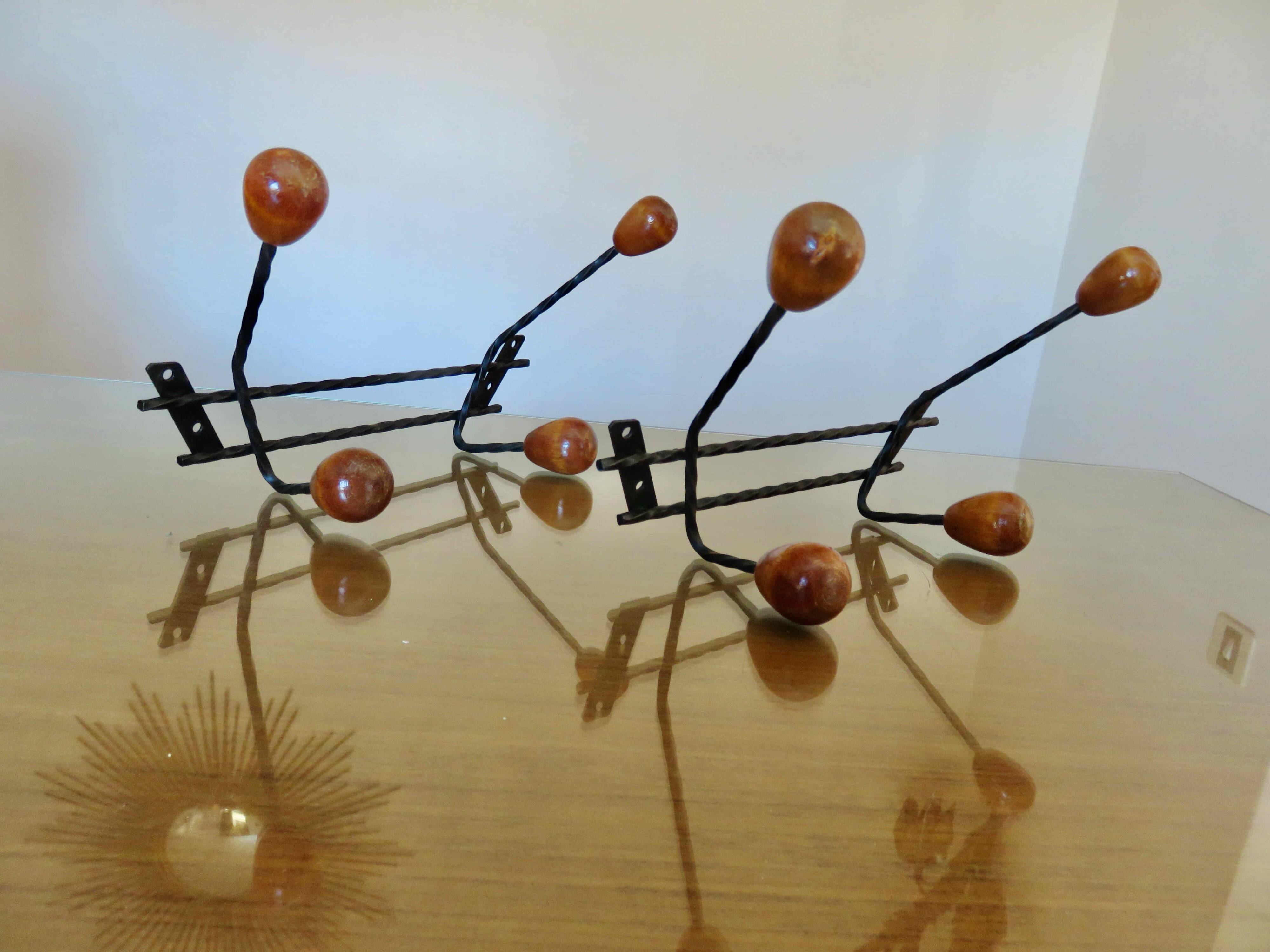 Scandinavian coat rack in metal and wood 60s 70s