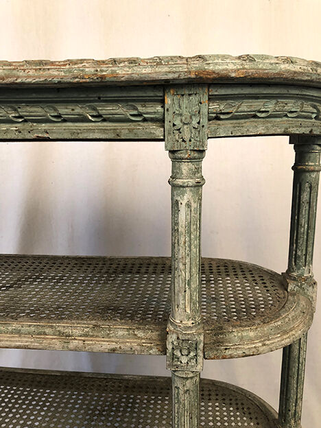Louis XVI style console in grey/green lacquered wood