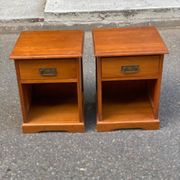 2 marine bedside tables in solid wood stained honey 1990