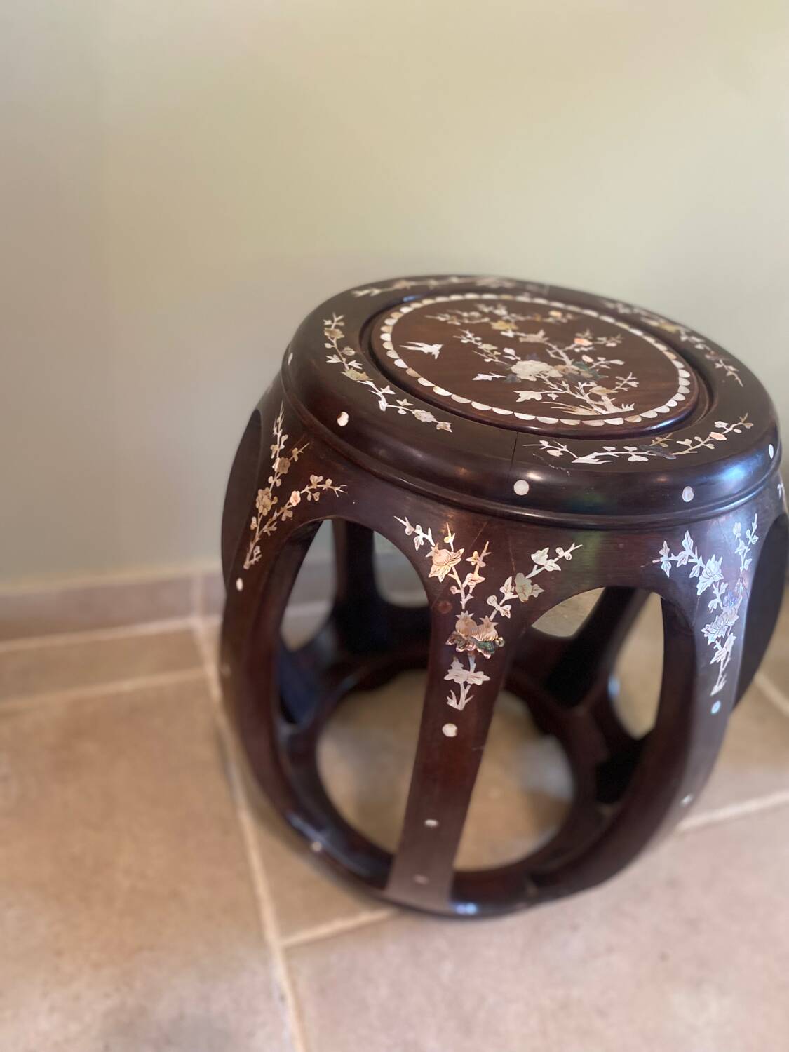 Mother-of-pearl inlay stool