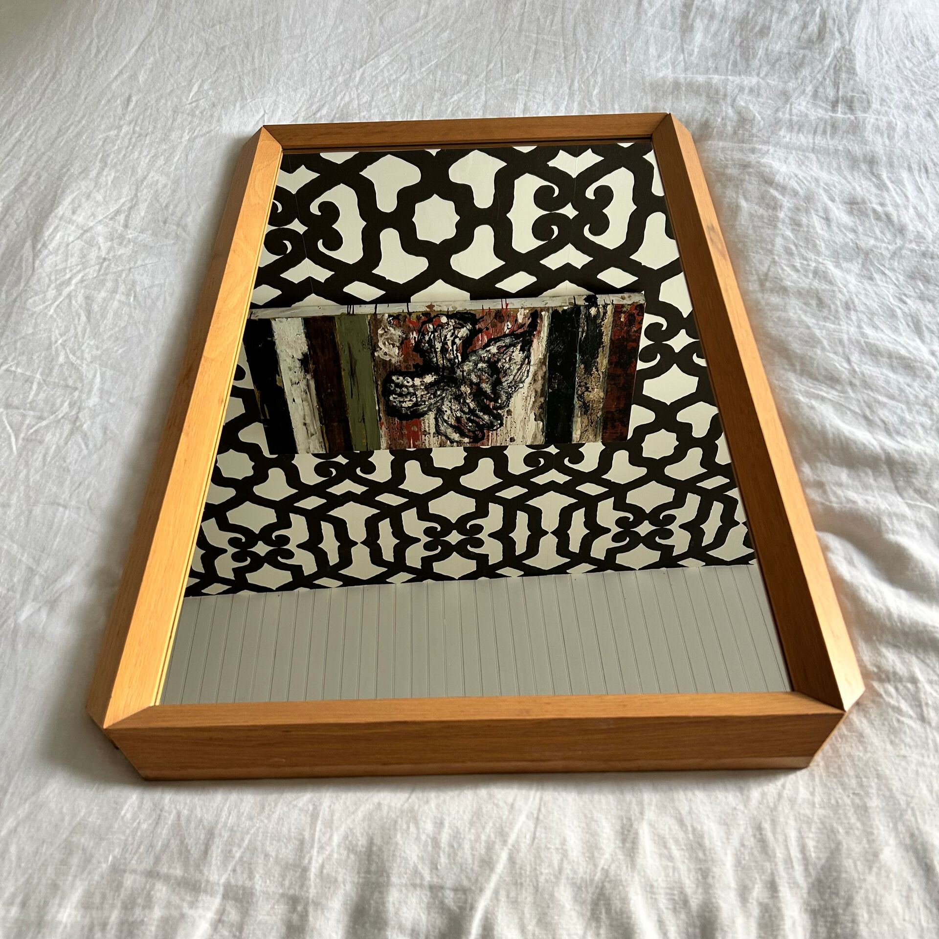 Mid-century oak large mirror