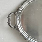 Large stainless steel serving platter with fish-shaped handles.