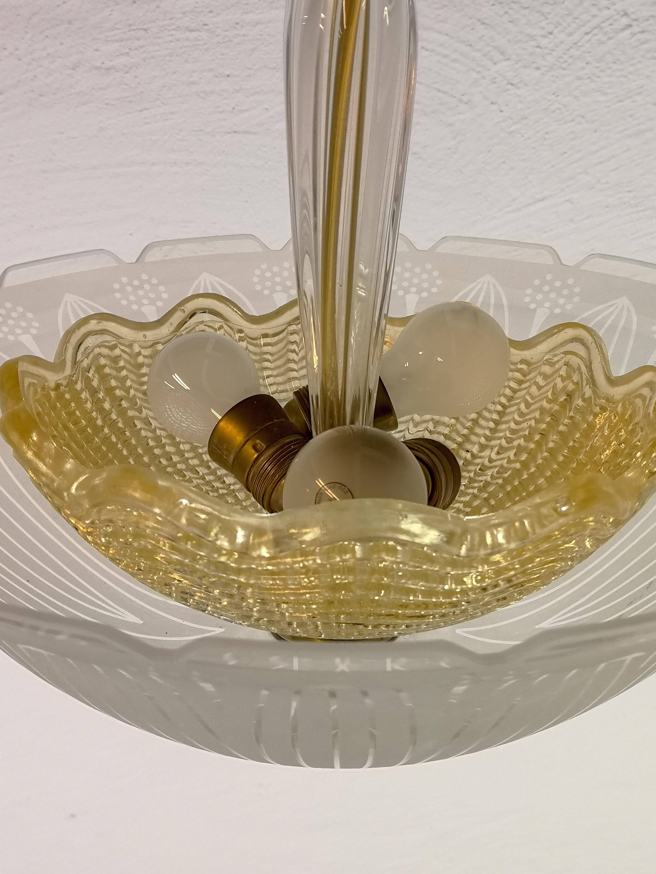 Large Swedish textured glass pendant light Orrefors