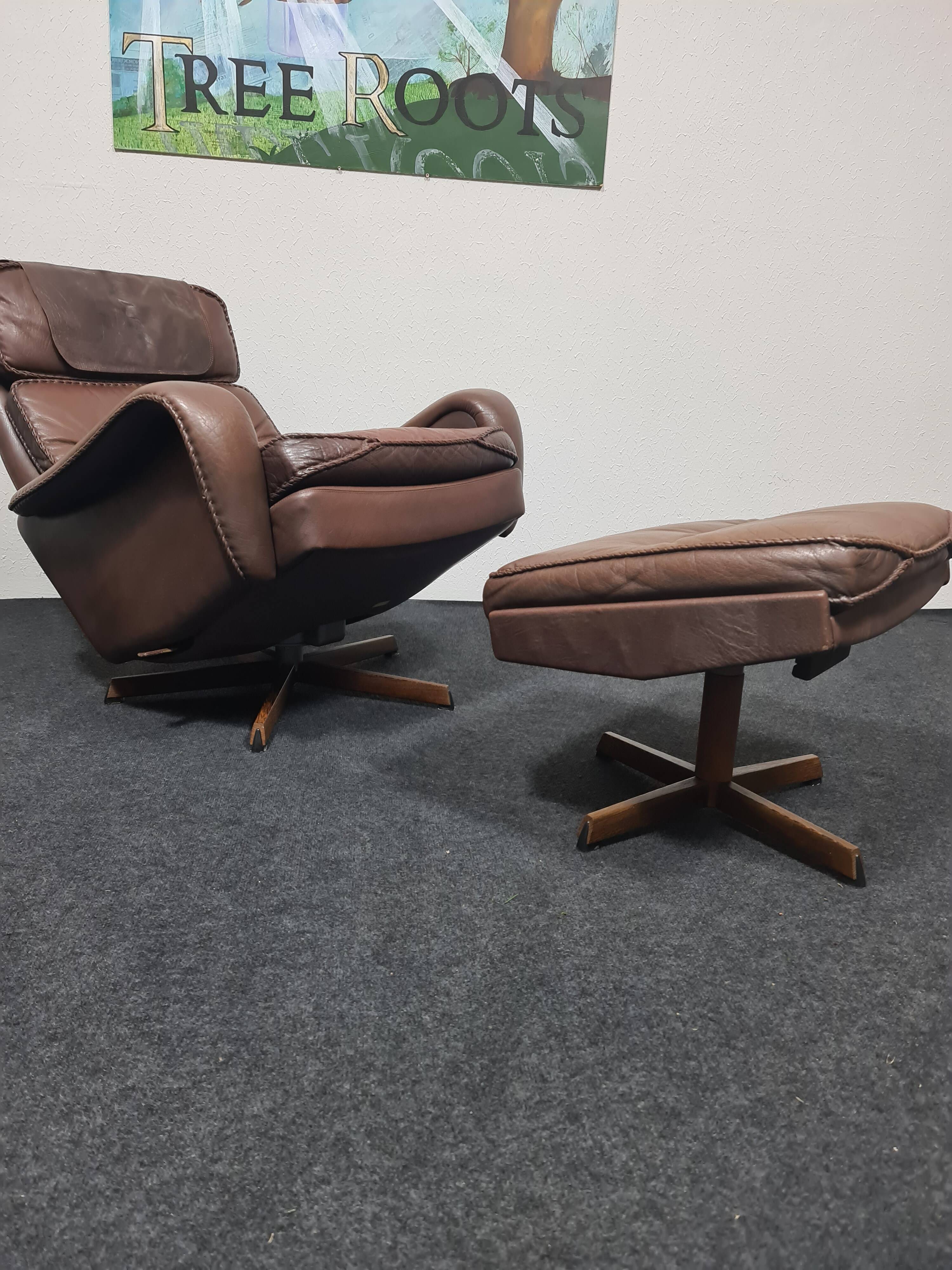 Danish Madsen & Schubell vintage swivel lounge armchair and ottoman