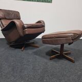 Danish Madsen & Schubell vintage swivel lounge armchair and ottoman