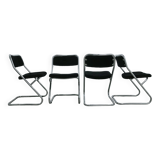 vintage set of x4 chrome tubular chairs black rib