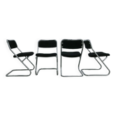 vintage set of x4 chrome tubular chairs black rib