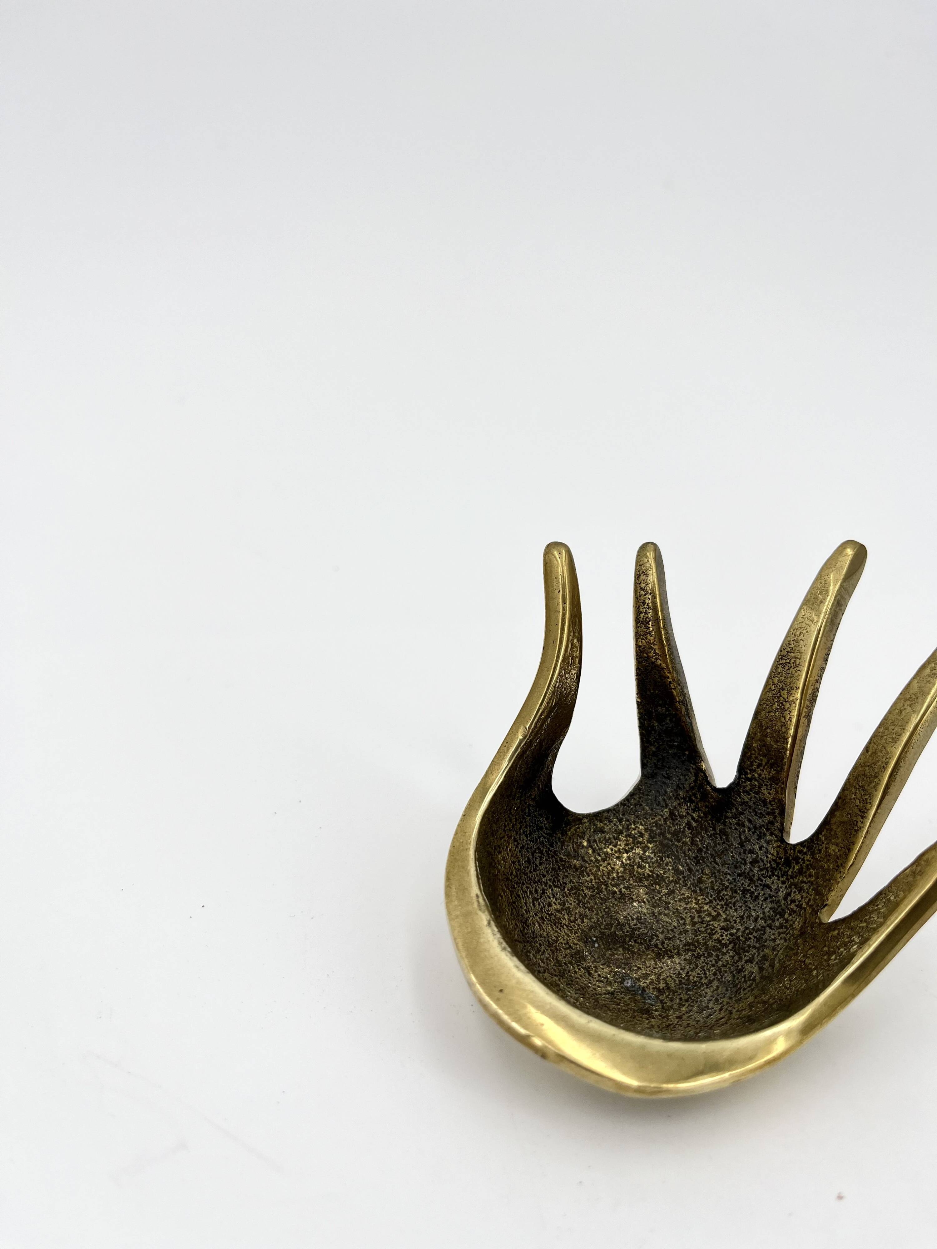 Brass Hand Ashtray, by Walter Bosse for Herta Baller, 1950s Austria