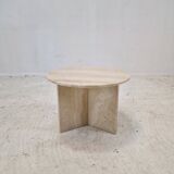 Italian Round Coffee or Side Table in Travertine, 1980s