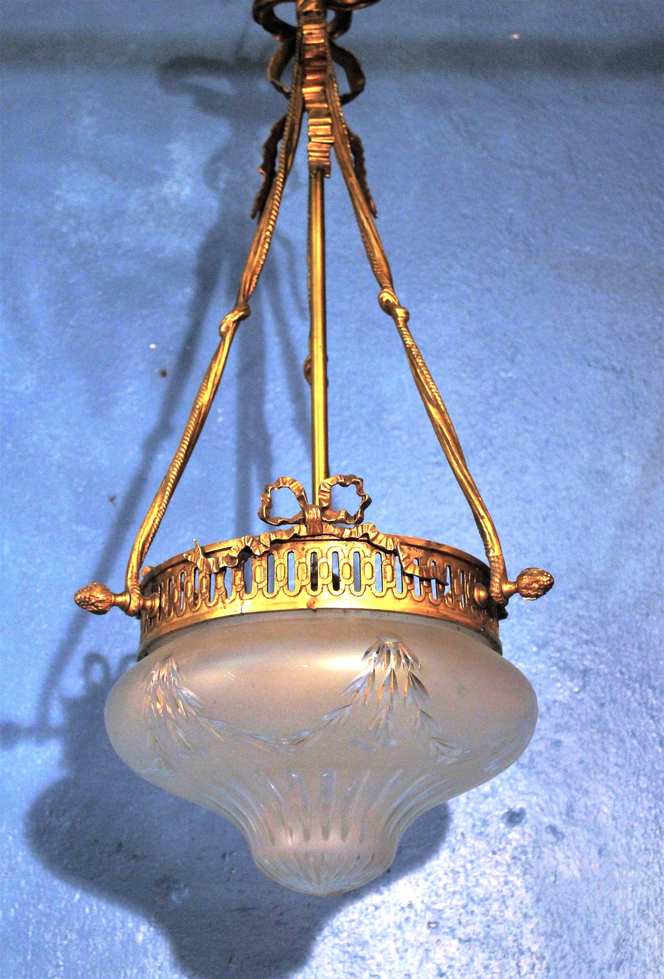 Bronze and glass pendant chandelier, 1900s