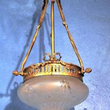 Bronze & glass pendant chandelier 1900s