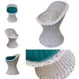 Vintage woven wicker stool 1950