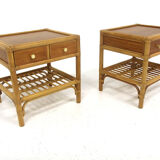 Set of 2 rattan bedside tables, Kenneth Bergenblad, Dux, Sweden, 1960.
