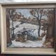 Old oil painting representing a winter landscape