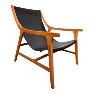 Fauteuil cuir et teck