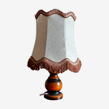 Table lamp foot turned wood and lampshade pagoda ecru/brown, seventies