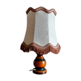 Table lamp foot turned wood and lampshade pagoda ecru/brown, seventies