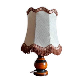 Table lamp foot turned wood and lampshade pagoda ecru/brown, seventies