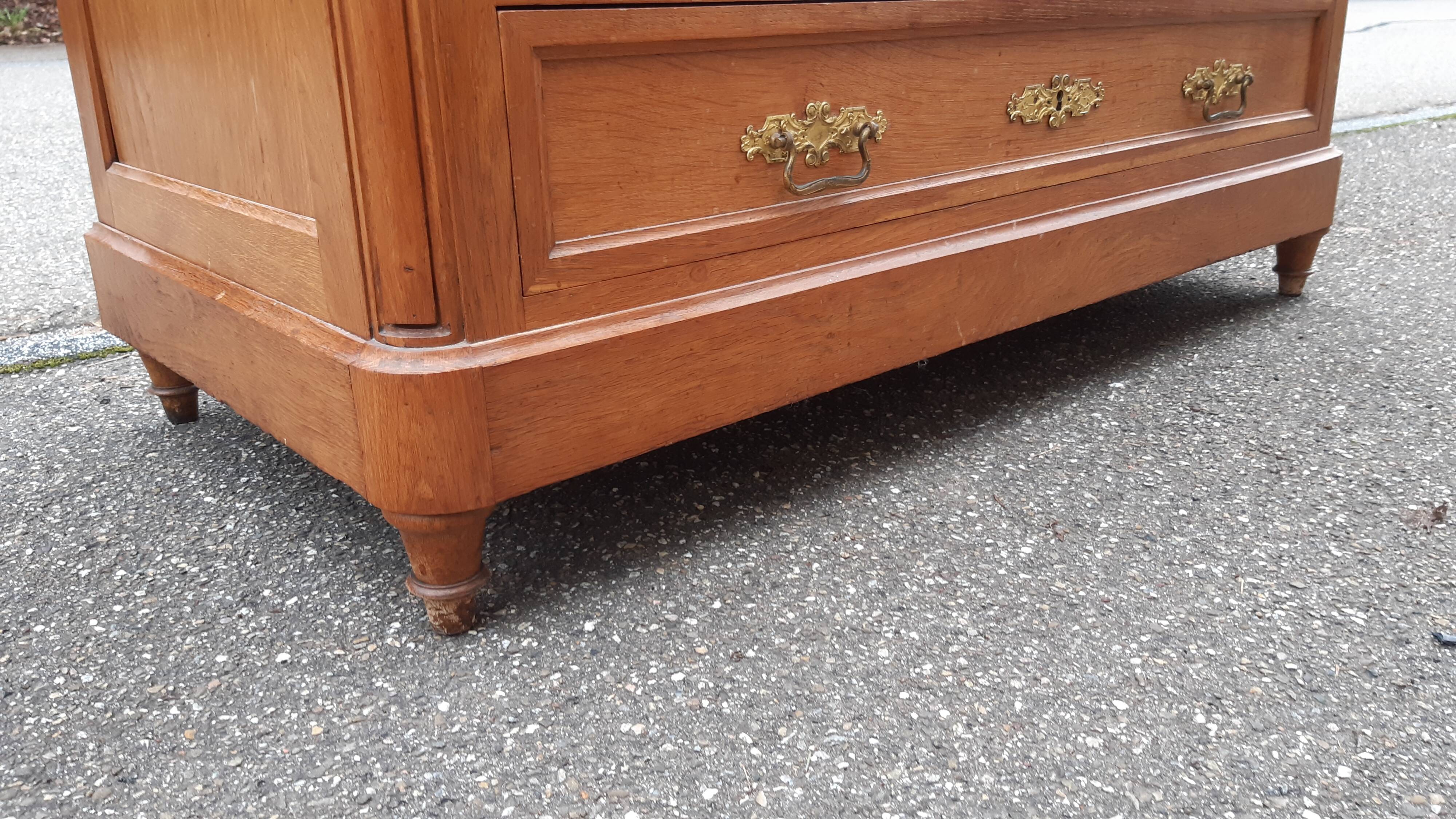 Oak and marble chest of drawers