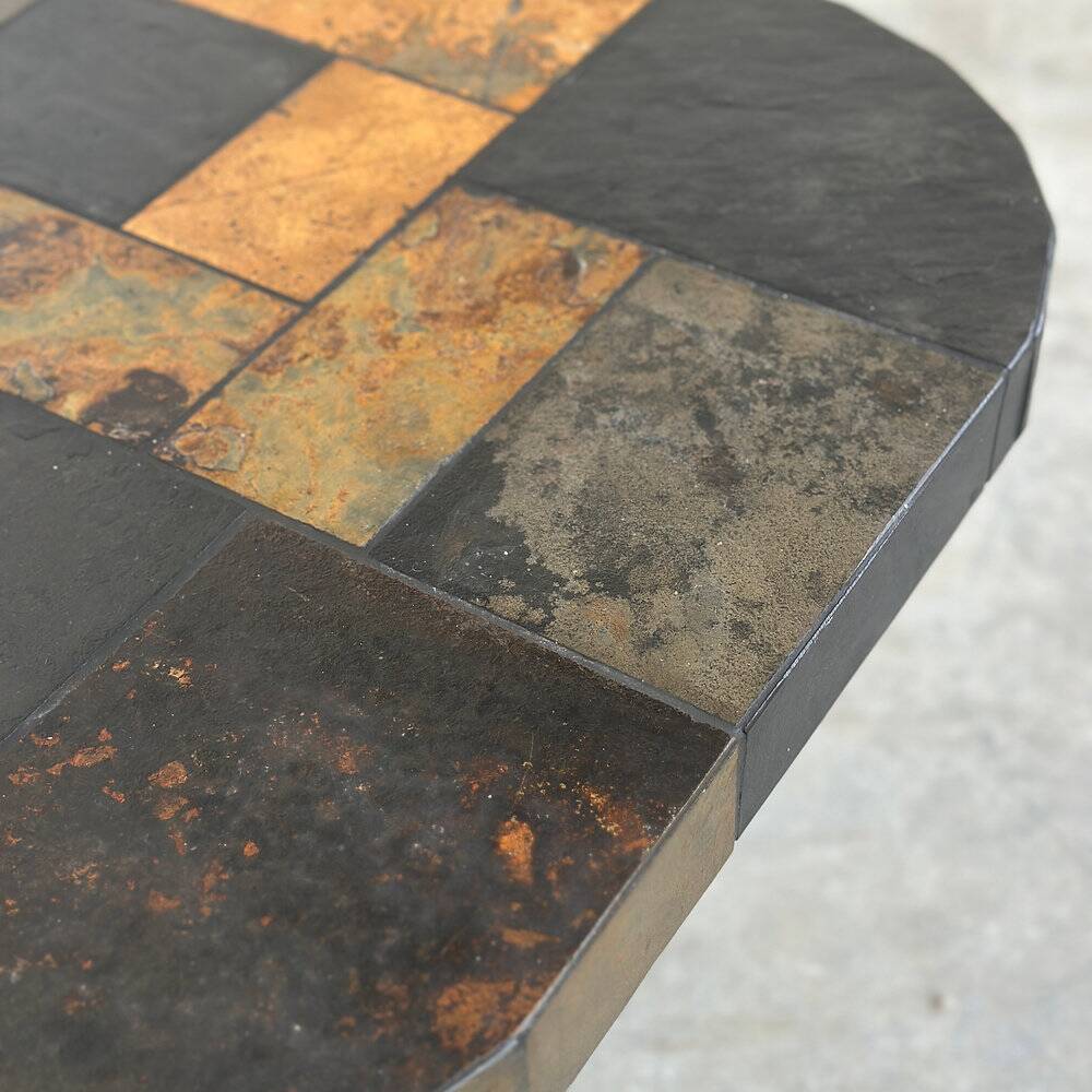 Vintage mosaic slate coffee table, stone tile coffee table, brutalist cocktail table