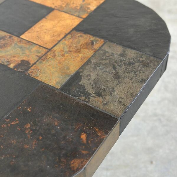 Table basse en mosaïque vintage, table basse en carreaux de pierre, table de cocktail brutaliste