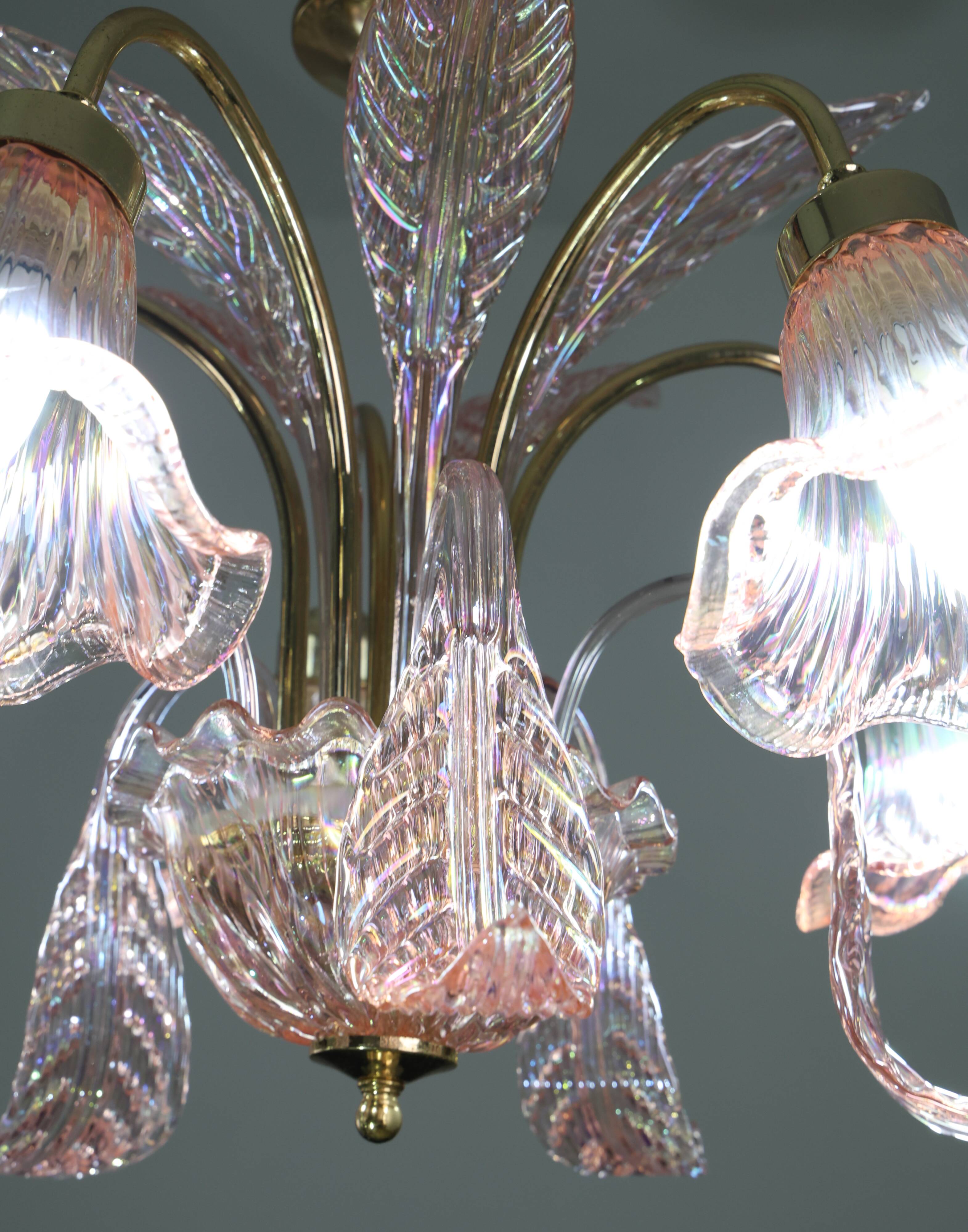 Liz Taylor, Iridiscent Pink Murano Glass Chandelier, 1980s
