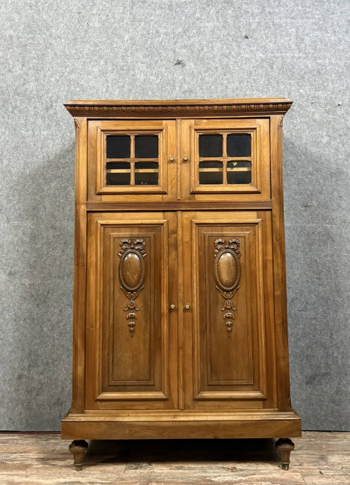 Louis XVI style library cabinet in solid walnut circa 1880