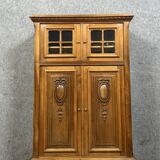 Cabinet bibliothéque style Louis XVI en noyer massif vers 1880