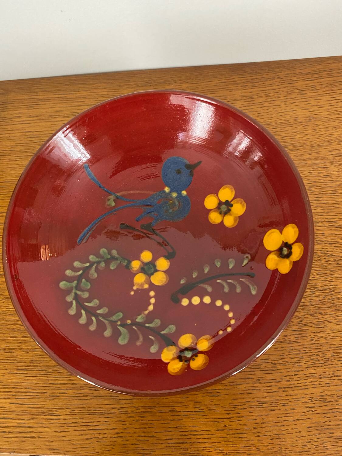 Signed red flower bird cup