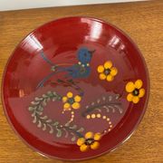 Signed red flower bird cup