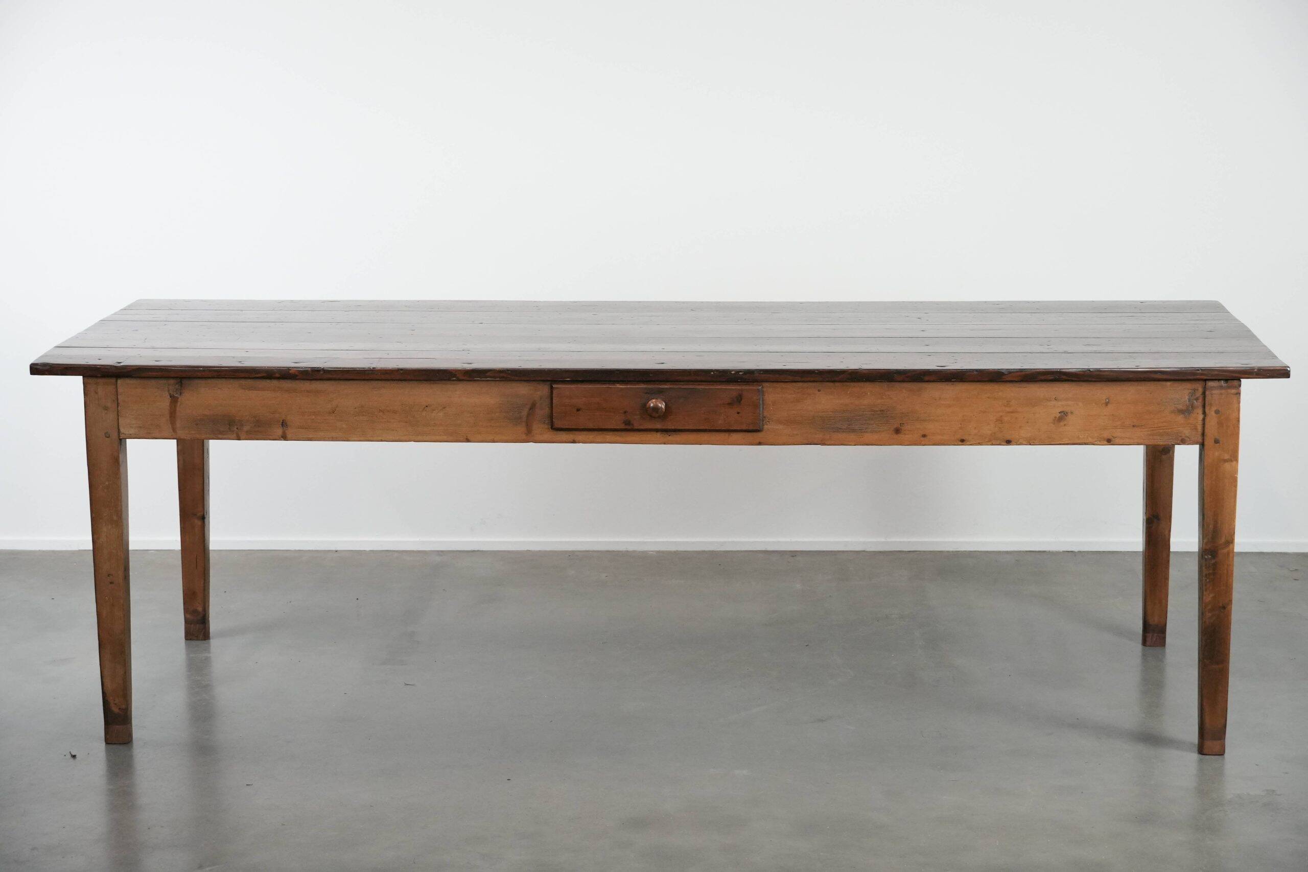 Authentic large French farmhouse antique XXL dining table with two drawers