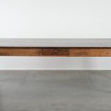 Authentic large French farmhouse antique XXL dining table with two drawers
