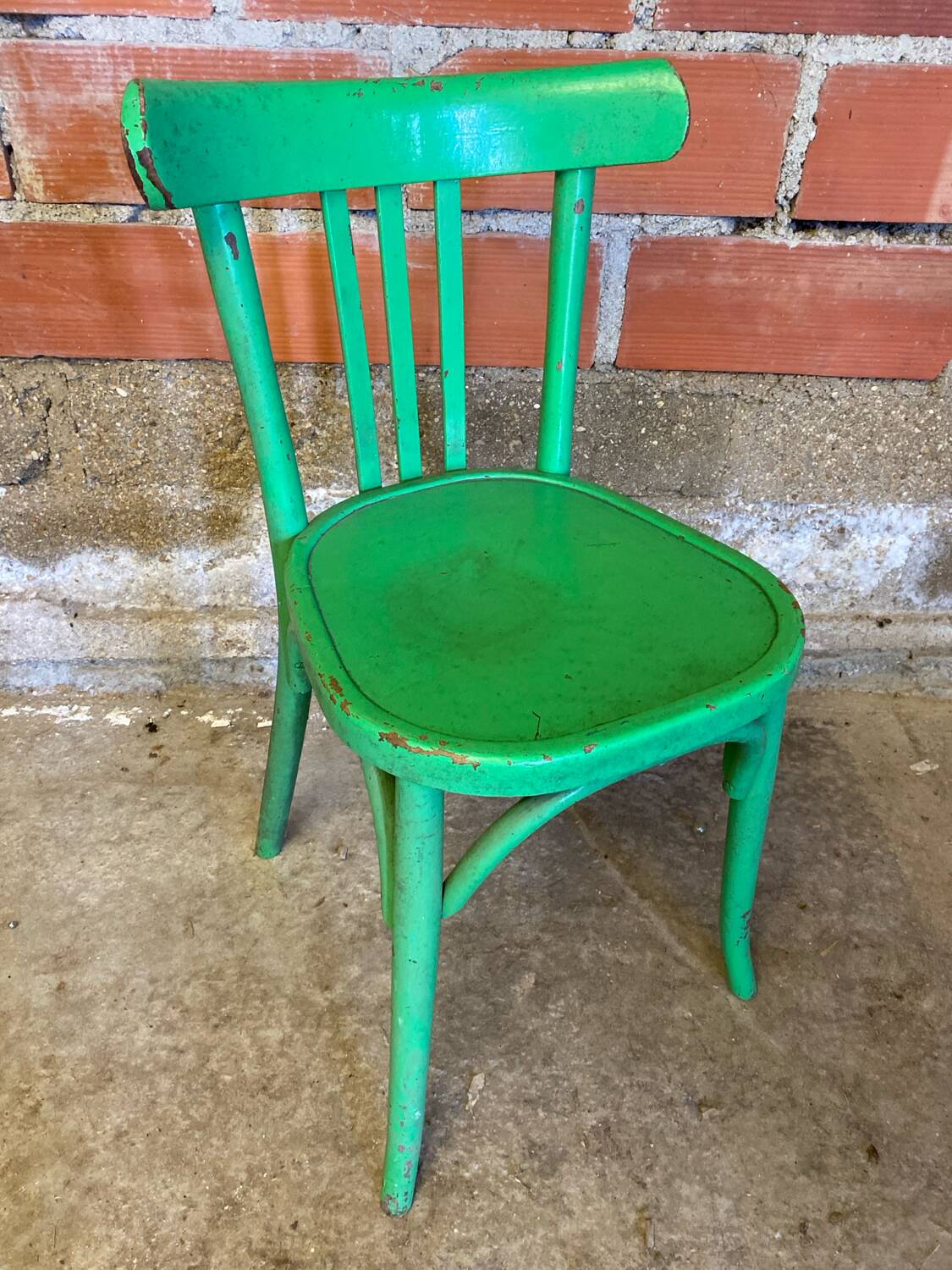 Antique Bistrot Chair Baumann Style Turned Wood Green Vintage