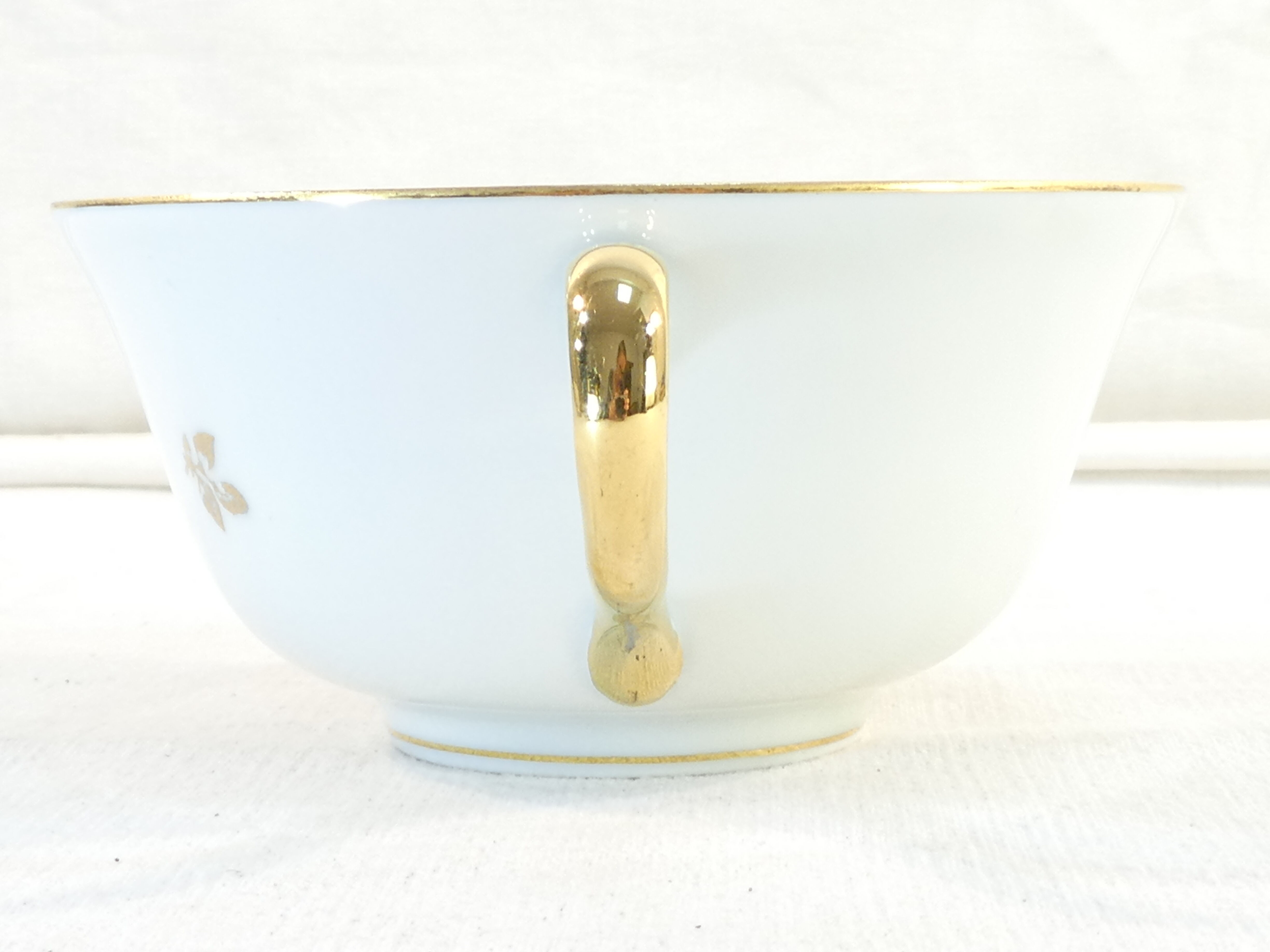 Pair of lunch cup and subcup in porcelain limoges red headband