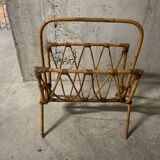 60s rattan magazine rack