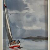 Original watercolor painting by Minik Jodor Marine "Royale" sailing Brittany