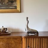 Art deco silverplated brass Seal sculpture, France 1940s
