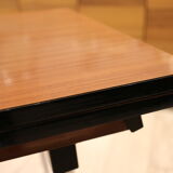 Briwn Formica table with extension cords and drawer