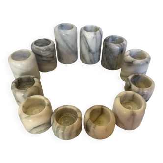 Twelve gray white marble candle holders