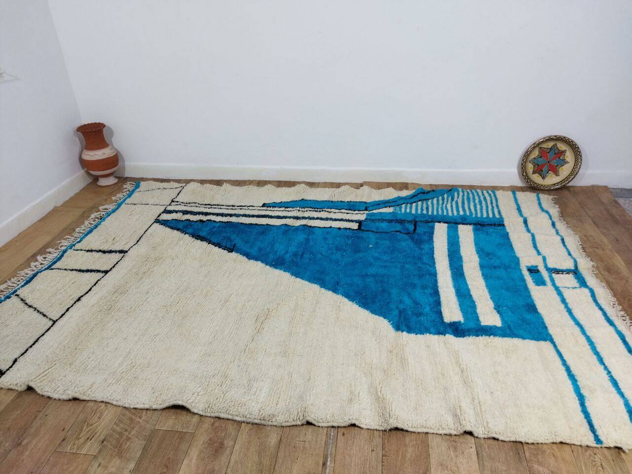 Handmade blue artisanal Moroccan Berber rug 310 X 215 CM