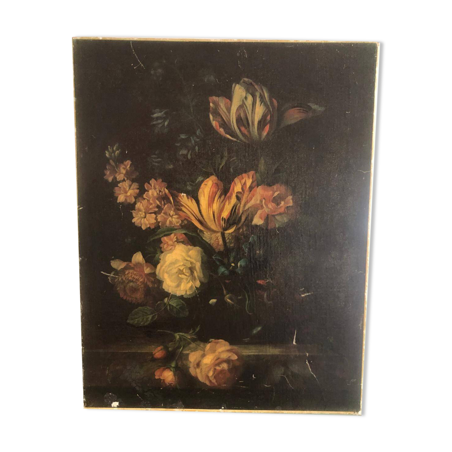 Floral still life – Oil on old canvas