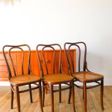Set of 3 bistro chairs in wood and canework signed J. Kohn, Made in Austria, 20th century