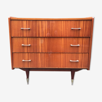 Vintage chest of drawers with 3 drawers in varnished teak