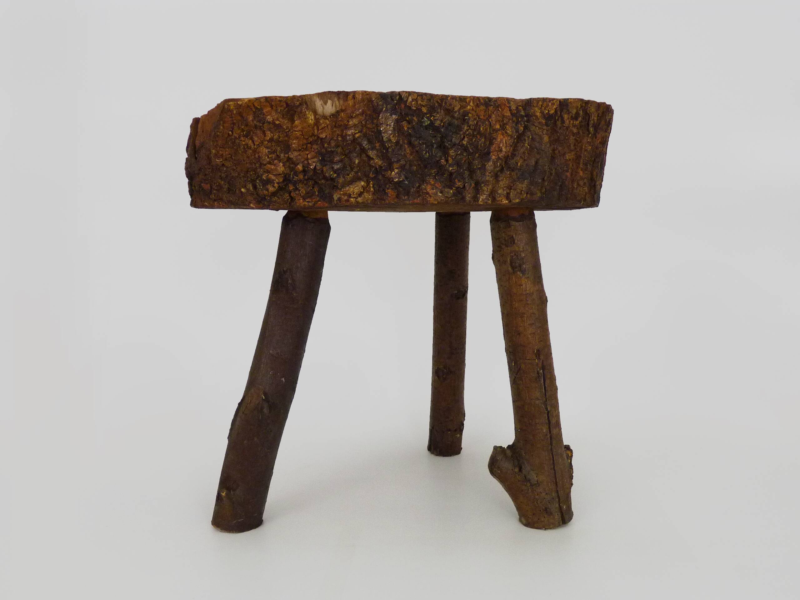 Tripod oak milking stool, Ariège peasant art, France (19th century)