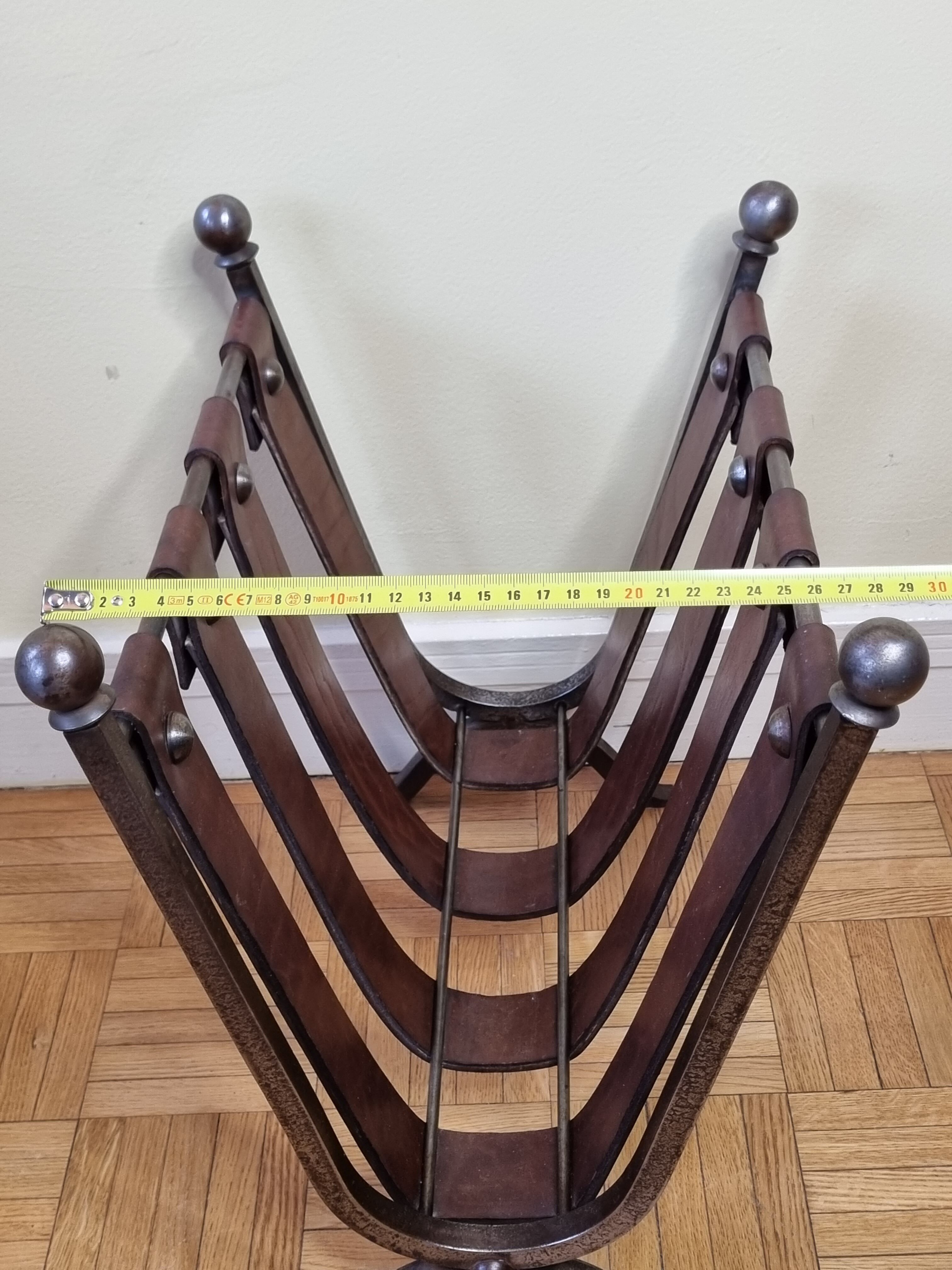 Magazine door in leather and forged metal, brutalist, 50s