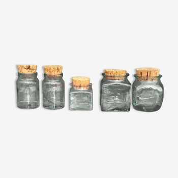 Set of 5 glass/cork jars