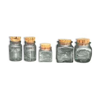 Set of 5 glass/cork jars