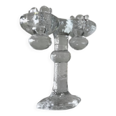 Brutalist double candle holder in ice glass Pukeberg Sweden – 1970