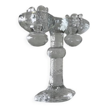Bougeoir double brutaliste en verre de glace Pukeberg Suède – 1970